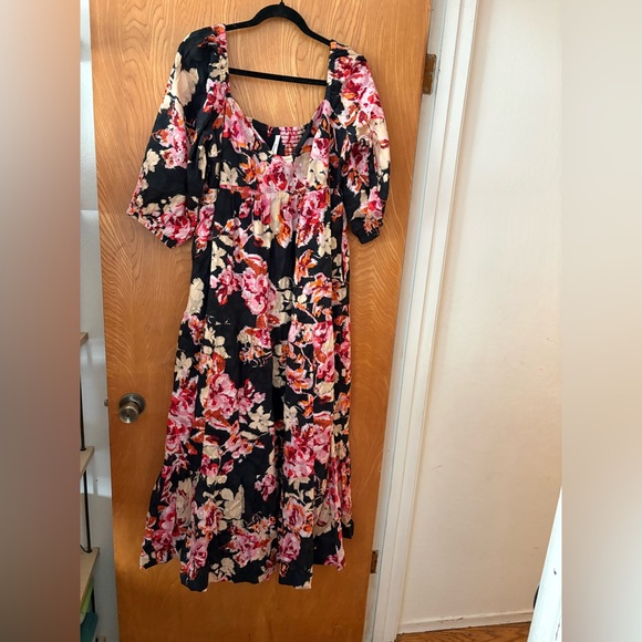 Anthropologie Black and Pink Floral sweetheart neckline Maxi Dress L - Picture 2 of 16